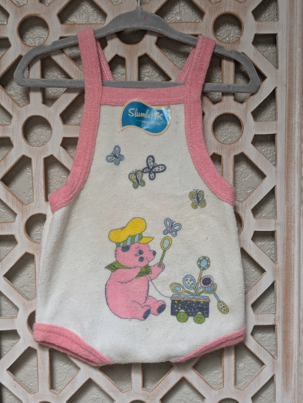New Vintage 70s/ 80s Slumber Tot terry cloth bubble romper baby girl size medium